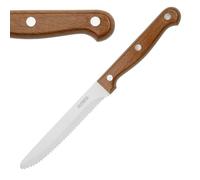 Olympia Stainless Steel Serrated Steak Knives Wood Effect, Pack of 12 | Dishwasher safe construction ensures hassle-free cleaning in busy commercial kitchens and professional food services.