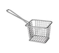 Olympia Stainless Steel Square Presentation Basket, Dishwasher Safe | Long handle ensures safe distance from hot oil, while wire mesh design allows quick, efficient draining for catering service.