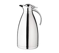 Olympia Stainless Steel Vacuum Jug Polished, 2Ltr | Double-walled body keeps drinks hot for longer; hinged lid with push lever and non-drip spout ensure clean pouring.