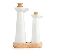 Olympia Whiteware Bamboo and Porcelain Vinegar and Oil Dispenser Set CB705