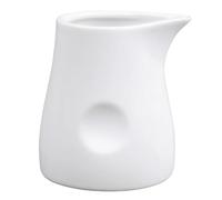 Olympia Whiteware Dimpled Porcelain Milk Jugs 170ml, Pack of 6 | Meets Vitrified Hotelware Standard BS4034 for busy commercial use; features a fine pouring spout and microwave-safe finish.