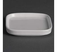 Olympia Whiteware Flat Miniature Dishes 93mm Porcelain Pack of 12, 93 mm | BS4034 certified vitrified glaze with chip-resistant rolled edges resists oven, microwave, dishwasher and freezer use.
