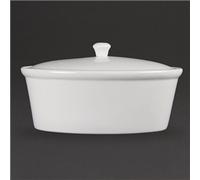 Olympia Whiteware Oval Casserole Dish with Lid 2.2Ltr