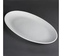 Olympia Whiteware Porcelain French Deep Oval Service Plate 500mm, White | Super-vitrified body with rolled edges resists chipping; fully stackable and safe for oven, microwave and dishwasher use.