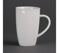 Olympia Whiteware Porcelain Latte Mugs 400ml (Pack of 6), White | Strengthened rolled edges prevent chipping, while full vitrification provides excellent heat and thermal shock resistance.