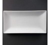 Olympia Whiteware Porcelain Rectangular Platter 380x200mm, White, 380mm | Strengthened rolled edges prevent chipping in busy venues, with oven, microwave, freezer and dishwasher-safe versatility.