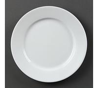 Olympia Whiteware Porcelain Wide Rimmed Plates 202mm, White (Pack of 12) | Fully vitrified glaze resists scratches and thermal shock with a chip-resistant rolled rim for busy commercial kitchens.