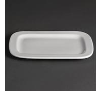 Olympia Whiteware Rectangular Plates 230x170mm Porcelain, Pack of 12 | Fully vitrified for reliable heat and thermal shock resistance. Rounded rectangle shape suits intensive hotelware use.