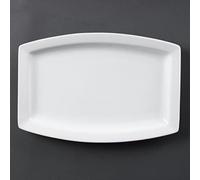Olympia Whiteware Rectangular Plates 320mm, Porcelain, Pack of 6, White | Oven, freezer and dishwasher safe with rolled chip-resistant edges to prevent damage in busy catering environments.