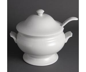Olympia Whiteware Soup Tureen and Ladle 2.5Ltr 88oz - Y094