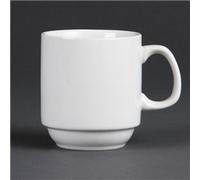 Olympia White Ware Stacking Mugs 284Ml 10Oz Porcelain Coffee Tea Cup 12pc