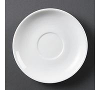 Olympia Whiteware Stacking Saucers 150mm Porcelain, Pack of 12 | Fully stackable to save space with strengthened rolled edges and a smooth glaze for easy microwave or oven cleaning.