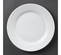 Olympia Whiteware Wide Rim Porcelain Plates Dishwasher Safe - 250mm - Pack of 12