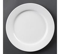 Olympia Whiteware Wide Rimmed Plates 280mm, Porcelain White Pack of 6 | Rolled edges provide chip resistance for constant commercial use, while oven, freezer and dishwasher safety adds versatility.