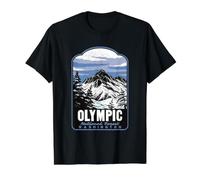 Olympic National Forest Washington Retro Travel Art Value Graphic T-Shirt, Men, Black, XL
