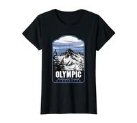 Olympic National Forest Washington Retro Travel Art Value Graphic T-Shirt, Women, Black, L