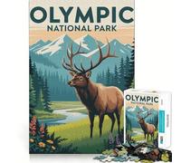 Olympic National Park Elk Illustration 1000 Piece Jigsaws for Adults Puzzle Enhance Recall Together Fun Exact Edge Seasonal Gift (50x75cm)