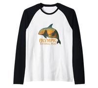 Olympic National Park Orca Silhouette: Ruby Beach Coastline Raglan Baseball Tee