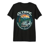 Olympic National Park Washington Retro Coastal Forest Badge Premium T-Shirt