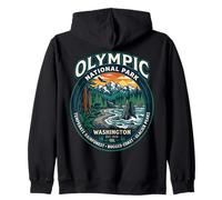 Olympic National Park Washington Retro Coastal Forest Badge Zip Hoodie