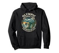 Olympic National Park Washington Retro Scenic Emblem Design Pullover Hoodie