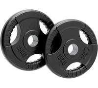 MonsterShop Olympic Tri-Grip Rubber Weight Plates - 15 kg Pair for Powerlifting & Bodybuilding