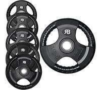 Olympic Weight Plate Tri Grip Disc Rubber Coated Cast Iron Weights Plate Set Solid Lifting Plates 3 Handles Portable Vinyl for Deadlift Barbell Dumbbell Bars Strength Training Home Gym Fitness Workout