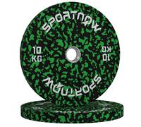 Olympic Weight Plates 2x10kg Green Solid Rubber 45x4cm 2" Stainless Hole Noise