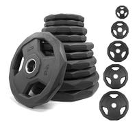 Olympic Weight Plates With Rubber Finish 2’’ Opening and Tri-Grips, Black Barbell Plates Discs in Pair or Single for Lifting and Strength Training, Solid Cast Iron Weights Set (BLACK, 2 x 10KG)