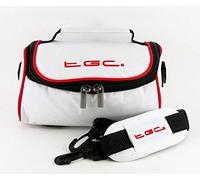 Olympus Models, PEN E-PL1s (Body Only), SZ10, SZ-30MR, XZ-1 Camera Case Bag by TGC ® with shoulder strap and Carry Handle (Cool White With Crimson Red Trims)