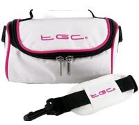 Olympus SH-50, SZ-16 iHS, XZ-10 Camera Case Bag by TGC ® with shoulder strap and Carry Handle (Cool White With Hot Pink Trims)