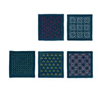 Olympus stamped Hitomezashi Sashiko stitch kit "Coasters II navy 5pcs with thin