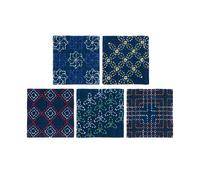 Olympus stamped Sashiko stitch kit "Tsugumi Coaster Dark Blue set of 5", 10x10cm
