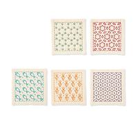 olympus Thread Hitomezashi Sashiko Embroidery Kit Coaster Ecru 5 Pieces Printed with Thin Sashiko Yarn Fabric