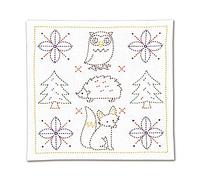 コモライフ Olympus Thread Sashiko Hana Fukin Nordic Designs Forest Fabric Printed Embroidery Kit, Multi-Colour