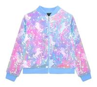 OlyPegic Girls Sequin Jackets Kids Bomber Jacket with Pockets Sparkle Outwear Glitter Zipper Coat Long Sleeve Birthday