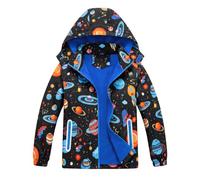 OlyPegic Waterproof Jacket Boys, Fleece Lined Raincoat for Kids with Hood | Windproof, Lightweight, Detachable Hood, Elastic Cuffs, Reflective Tape, Full Zip Closure, Fall and Early Winter, 3-8 Years