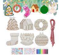 OlyPegic Wooden Christmas Tree Decorations, 12 Pack Christmas Decorations for Trees with Glitter Gems & Colouring Pens,DIY Wooden Tree Decorations