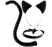 OLYPHAN Cat Ears and Tail Costume Accessories Anime Ear Clips Headband Black Tail Long/Sexy Choker for Cosplay Cat Costume Set Animal Ears Hair Clip for Women, Halloween, Neko Accessory Kit