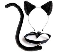 OLYPHAN Cat Ears and Tail Costume Accessories Anime Ear Clips Headband Black Tail Long/Sexy Choker for Cosplay Cat Costume Set Animal Ears Hair Clip for Women, Halloween, Neko Accessory Kit
