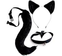 OLYPHAN Cat Ears and Tail Costume Accessories Fluffy Ear Headband Ear Clips Headband Furry Black Long Tails/Choker Halloween Cosplay Costumes Set Animal Ears Hair Clip for Women Adult Accessory
