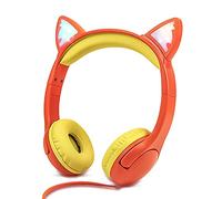 Olyre Kids Headphones, Safe 85db Volume Control Light Up Cat Ear Headphones with Sharing Port for Classroom/Travel/Homeschool, Sparkling Birthday Gifts for Girls & Boys - Orange