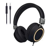 Olyre Kids Headphones Wired with Microphone 3.5mm Jack Lightweight Foldable Toddler Headphones for School & Travel, Braided Cord Durable Design for Boys & Girls (Black)