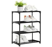 OLYREO Shoe Rack Stackable Small 4 Tier, Shoe Slots Rack Footware Storage, Slim Shoe Racks Storage Organizer, Black Shoe Stand for Hallway, Bedroom,Quick Assembly (All Black, 4 Tier)