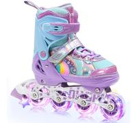 OLYSPM Inline Skates,4 Sizes Adjustable Roller Skates with 8 Illuminated Wheels and Dazzling Rainbow Patterns for Boys,Girls,Ideal Christmas Birthday Gift(Purple,S)