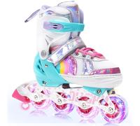 OLYSPM Inline Skates,4 Sizes Adjustable Roller Skates with 8 Illuminated Wheels and Dazzling Rainbow Patterns for Boys,Girls,Ideal Christmas Birthday Gift(Pink,S)