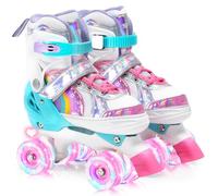 OLYSPM Kids Roller Skates for Girls Boys Pro 4-Size Adjustable, Roller boots With 8 Light Up Wheels, Beginner safe Children's Quad Skates - Ideal Christmas Birthday Gift(Pink,S)