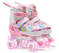 OLYSPM Kids Roller Skates for Girls Boys Pro 4-Size Adjustable, Roller boots With 8 Light Up Wheels, Beginner safe Children's Quad Skates - Ideal Christmas Birthday Gift(Baby Pink,S)