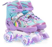 OLYSPM Kids Roller Skates for Girls Boys Pro 4-Size Adjustable, Roller boots With 8 Light Up Wheels, Beginner safe Children's Quad Skates - Ideal Christmas Birthday Gift(Purple,M)