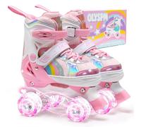 OLYSPM Kids Roller Skates for Girls Boys Pro 4-Size Adjustable, Roller boots With 8 Light Up Wheels, Beginner safe Children's Quad Skates - Ideal Christmas Birthday Gift(S,Baby Pink)